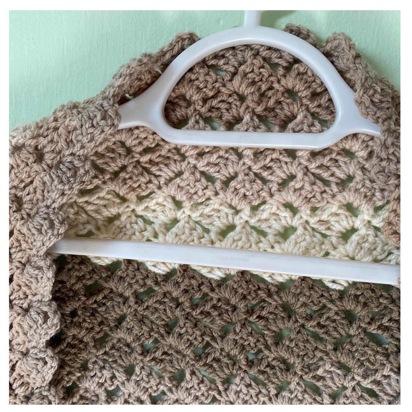 Striped Sandy Brown and Tan Triangle Aran Crocheted Shawl