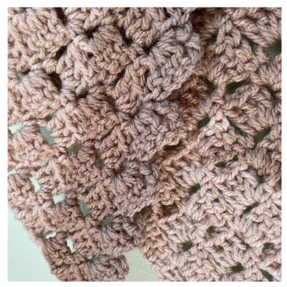 Striped Sandy Brown and Tan Triangle Aran Crocheted Shawl