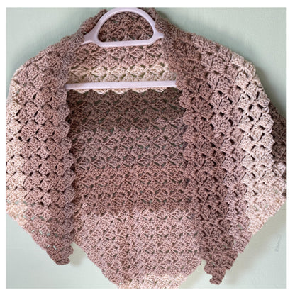 Striped Sandy Brown and Tan Triangle Aran Crocheted Shawl