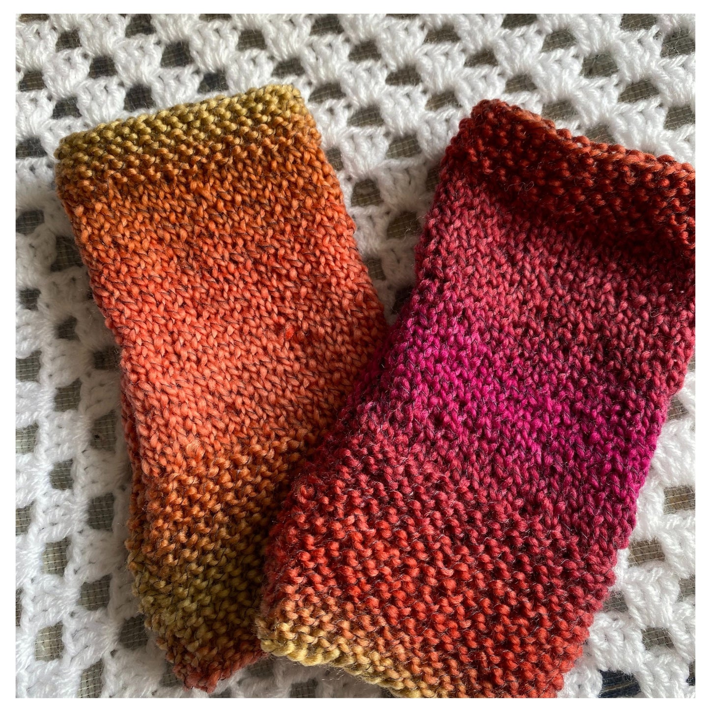 Hand-Knit Autumn Fingerless Gloves: Brown, Orange, Yellow Mittens