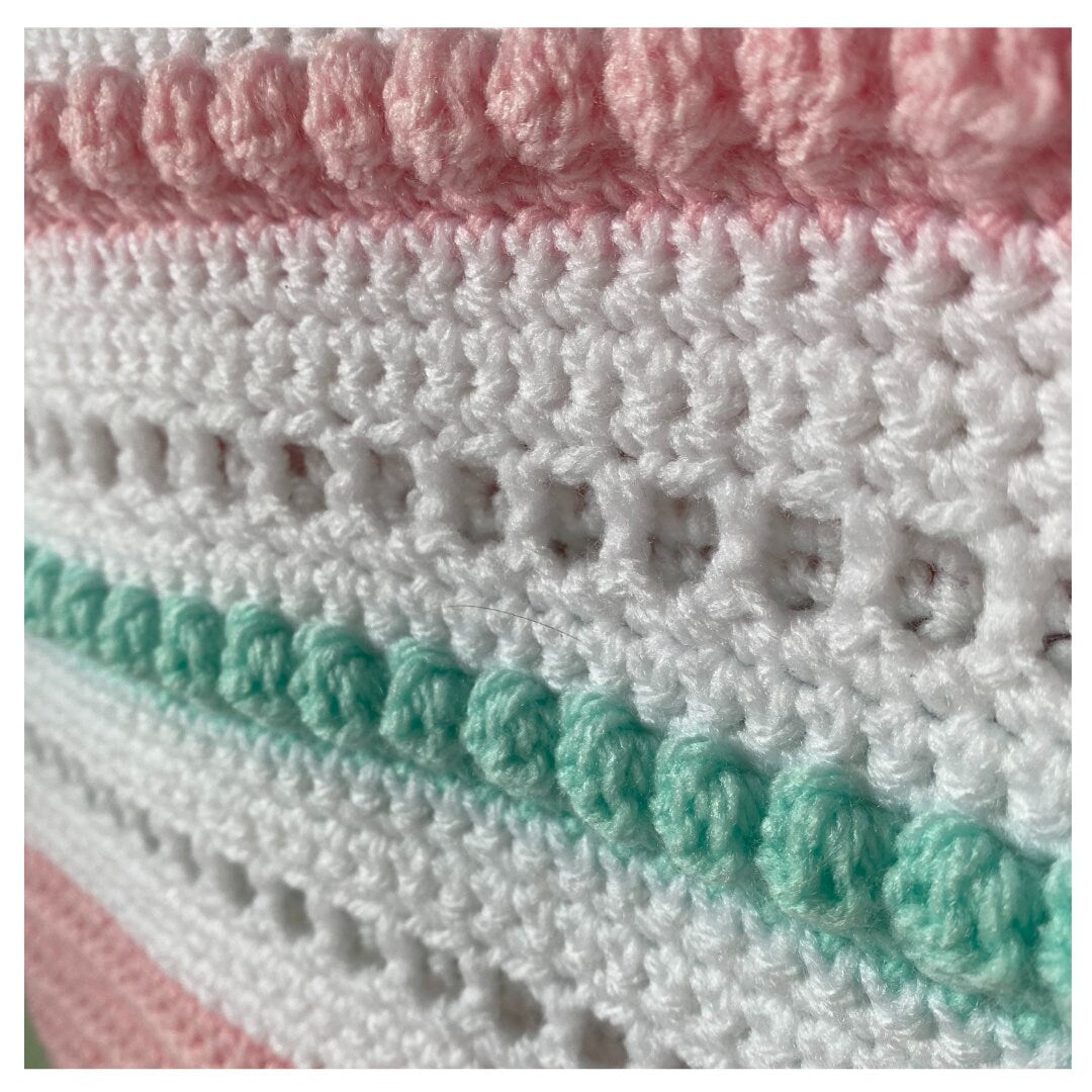 Crochet Shawl Pattern: Bobbles and Stripes with Fringe (PDF Pattern)