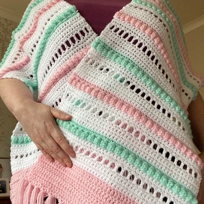 Crochet Shawl Pattern: Bobbles and Stripes with Fringe (PDF Pattern)