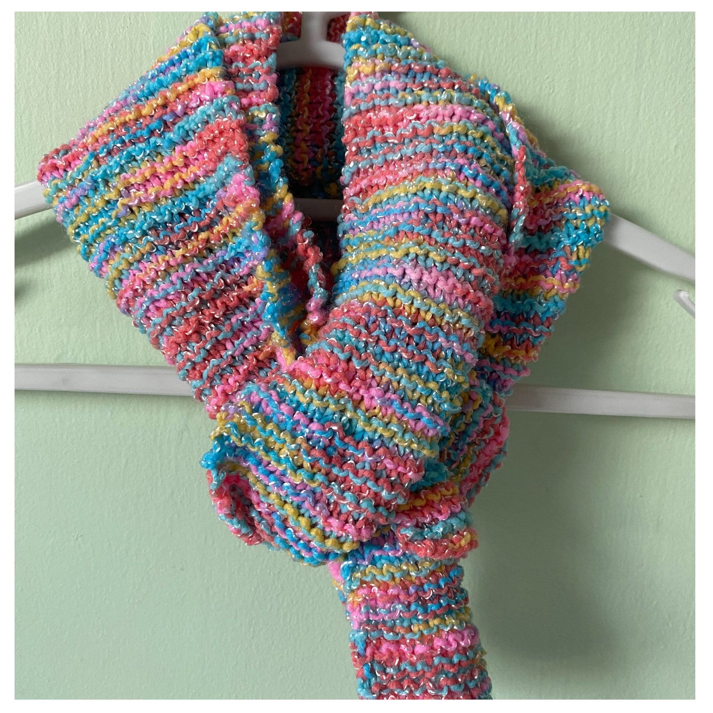 Brightly Coloured Sparkly Knitted Scarf