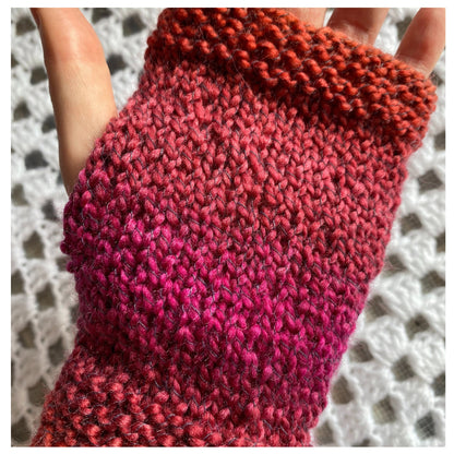 Hand-Knit Autumn Fingerless Gloves: Brown, Orange, Yellow Mittens