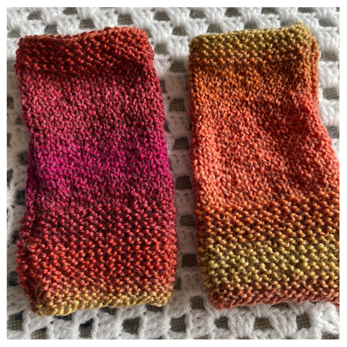 Hand-Knit Autumn Fingerless Gloves: Brown, Orange, Yellow Mittens
