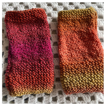 Hand-Knit Autumn Fingerless Gloves: Brown, Orange, Yellow Mittens