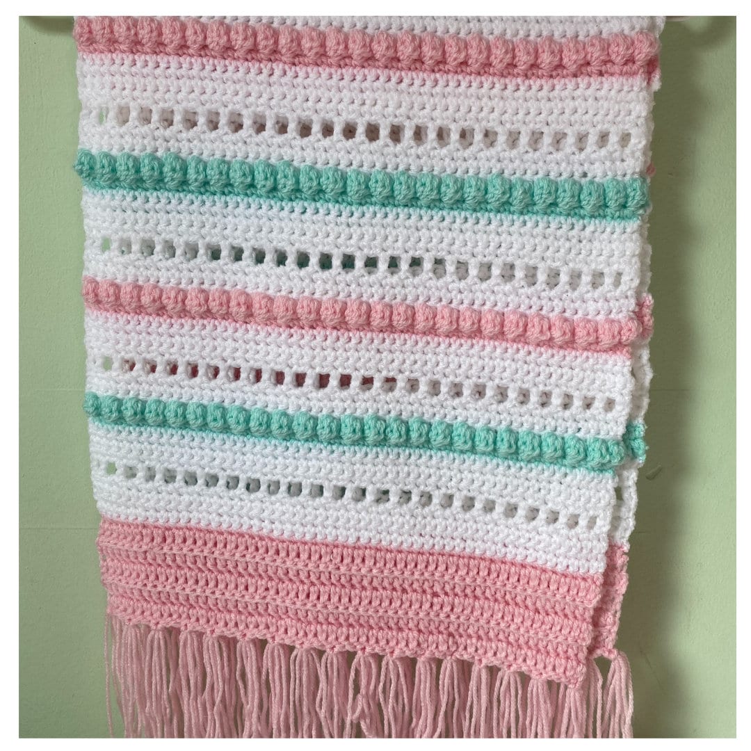 Crochet Shawl Pattern: Bobbles and Stripes with Fringe (PDF Pattern)