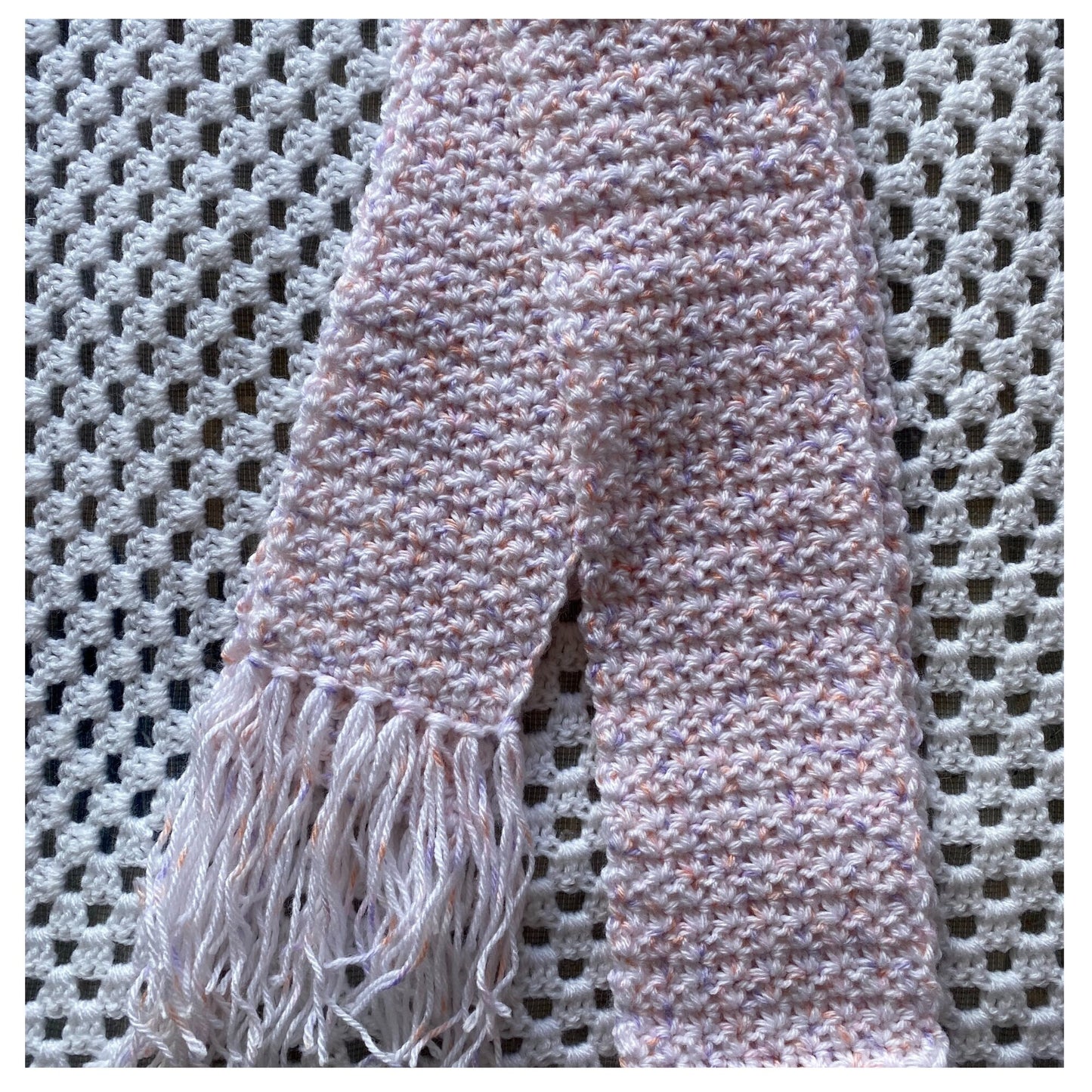 White Fringed Scarf with Pastel Speckles