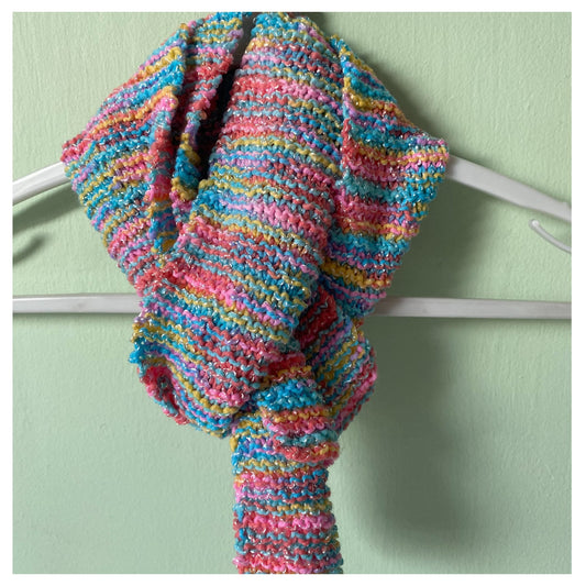 Brightly Coloured Sparkly Knitted Scarf