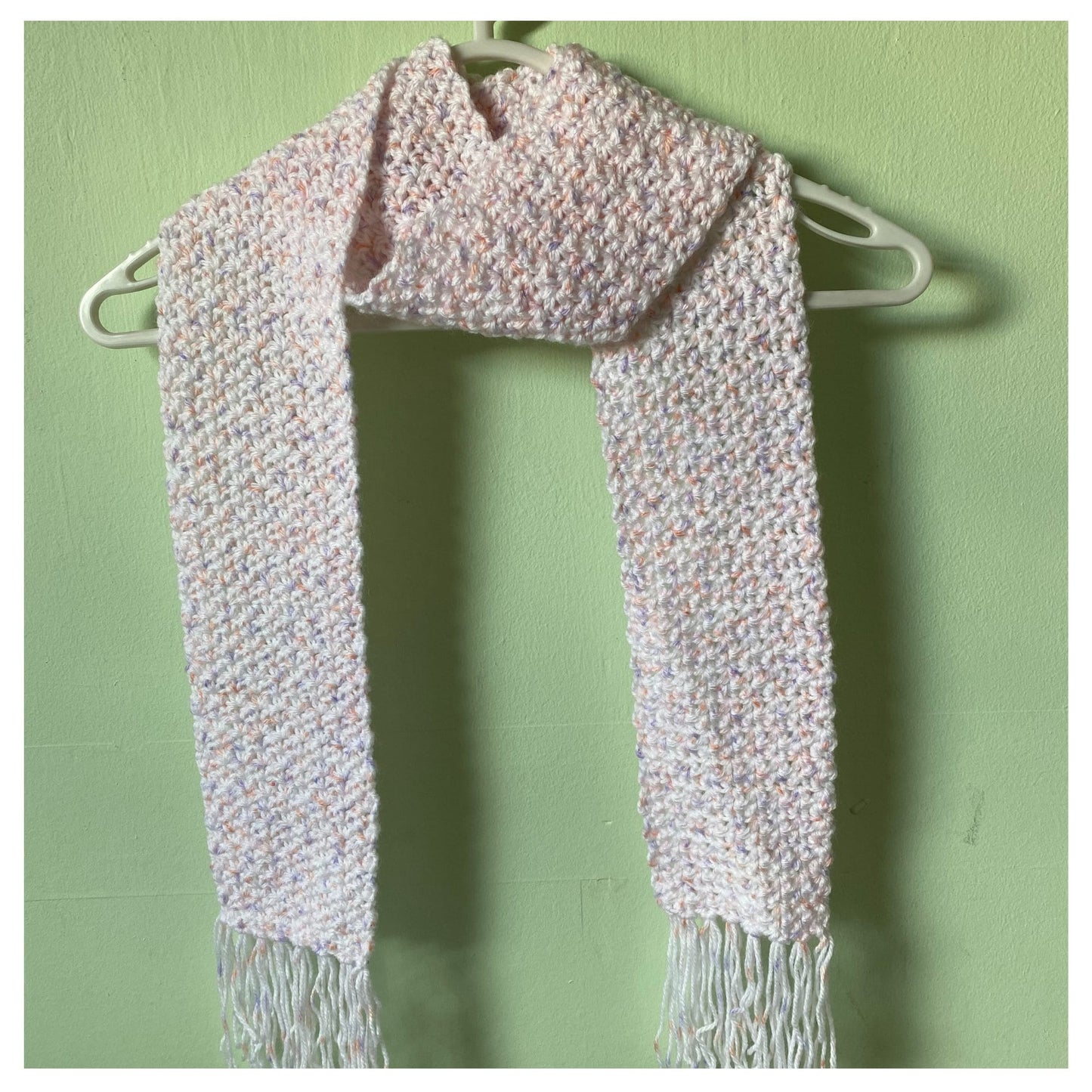 White Fringed Scarf with Pastel Speckles
