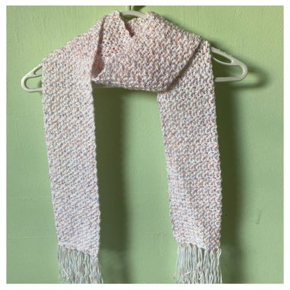 White Fringed Scarf with Pastel Speckles