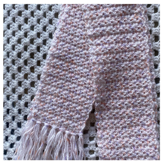 White Fringed Scarf with Pastel Speckles
