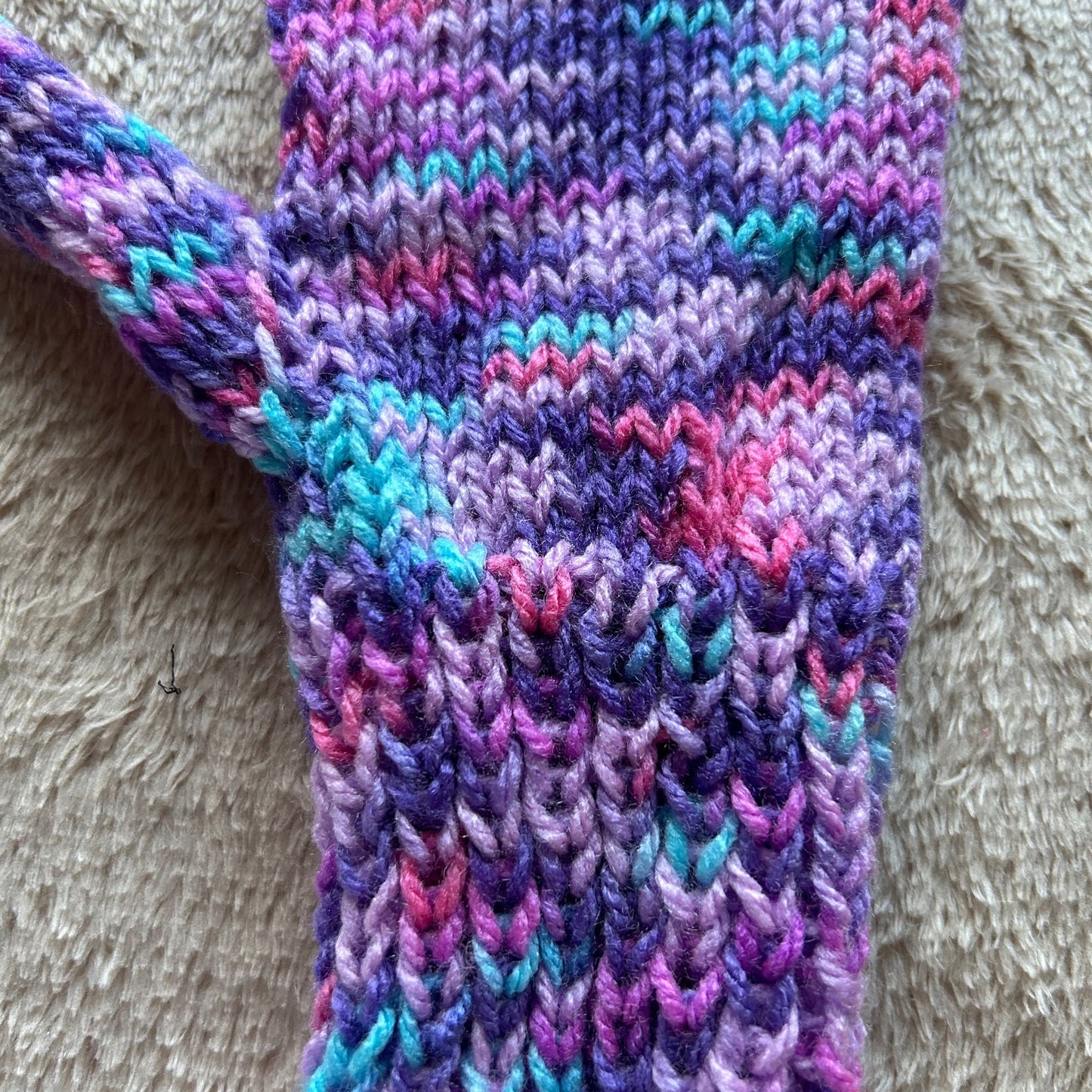 Hand Knit Purple Mittens, Colourful Acrylic Gloves