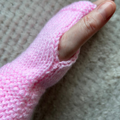 Hand Knit Pink Fingerless Gloves, Custom Winter Hand Warmers