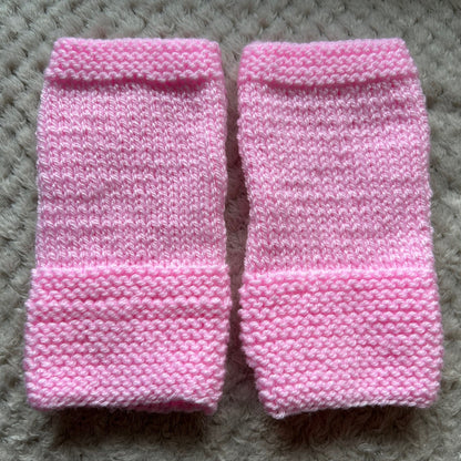 Hand Knit Pink Fingerless Gloves, Custom Winter Hand Warmers