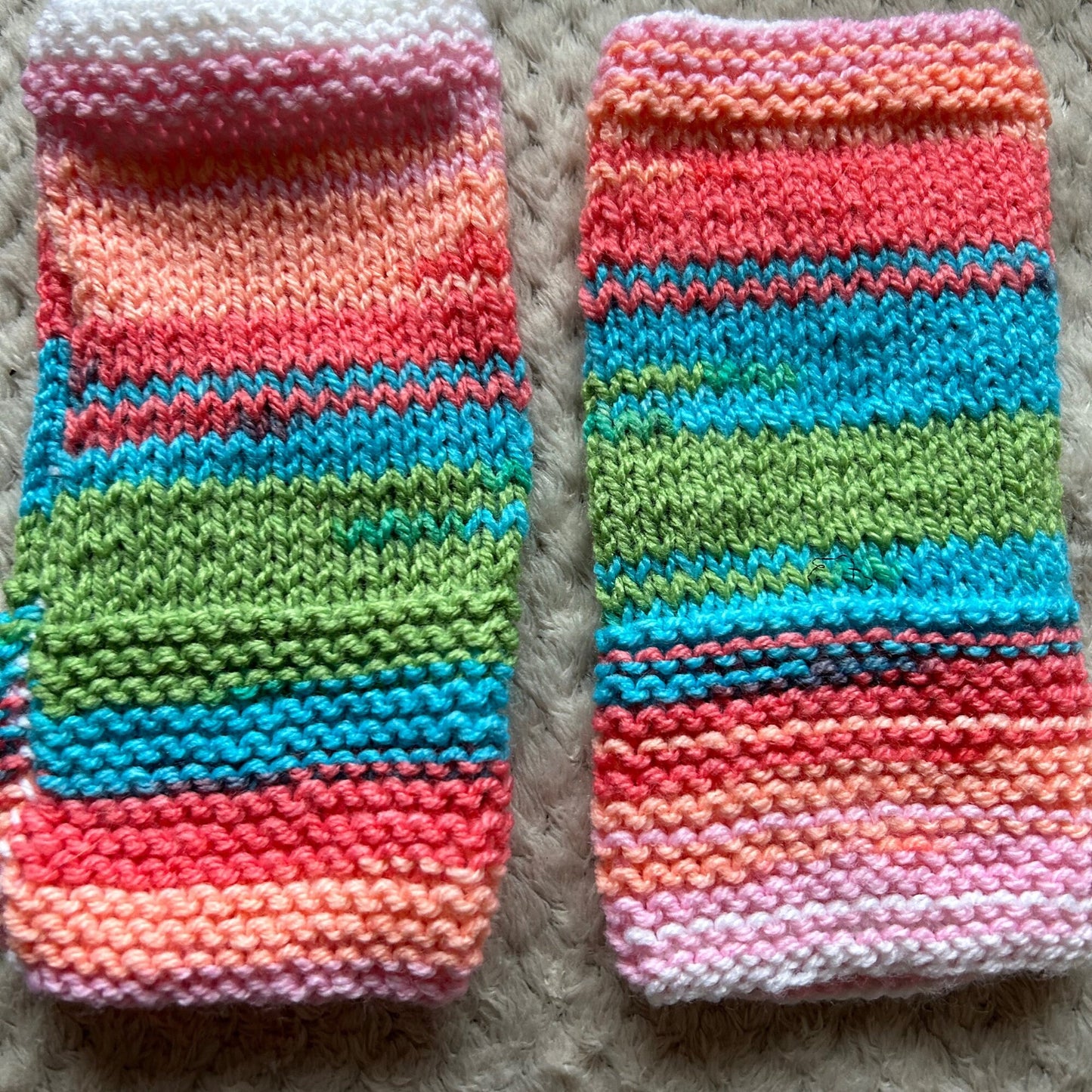 Hand-Knit Fingerless Gloves, Bright Pastel Summer Colours