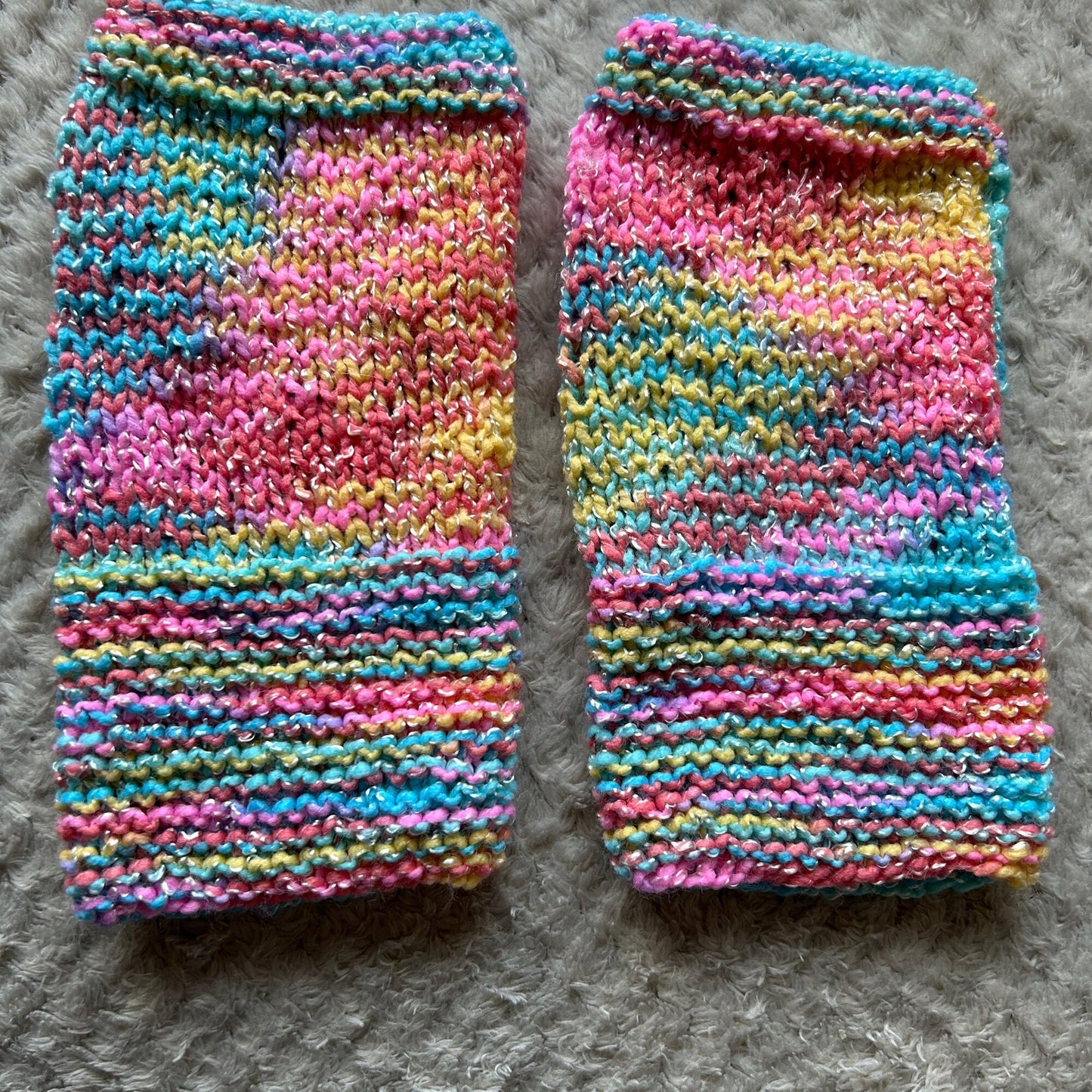 Hand Knit Fingerless Gloves, Pastel Glitter, OOAK Woman's Gloves