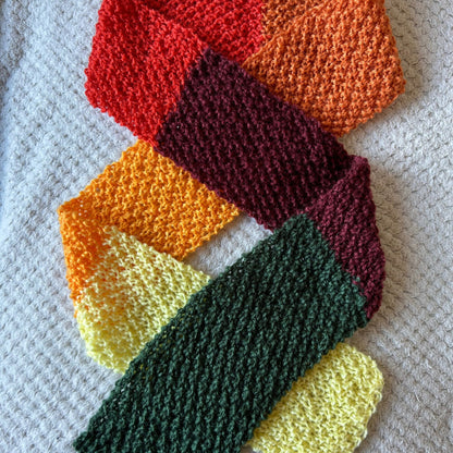 Handmade Autumn Striped Knit Scarf, Fall Colors