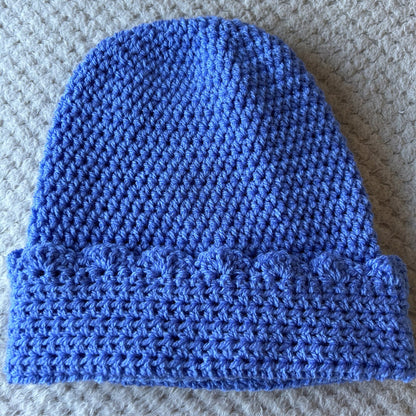 Handmade Crochet Slouchy Beanie: Bluebell Shell Border Hat