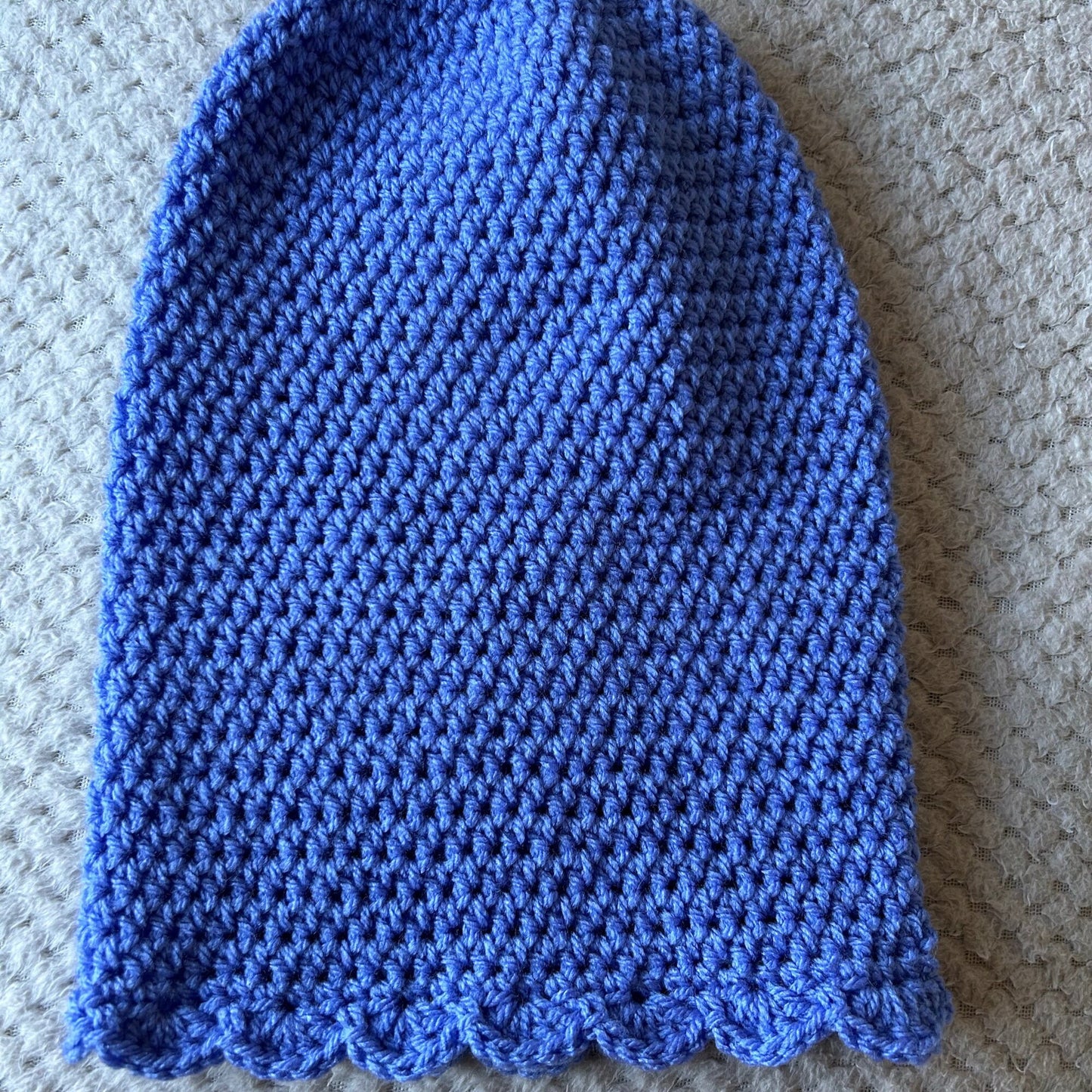 Handmade Crochet Slouchy Beanie: Bluebell Shell Border Hat