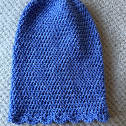 Handmade Crochet Slouchy Beanie: Bluebell Shell Border Hat