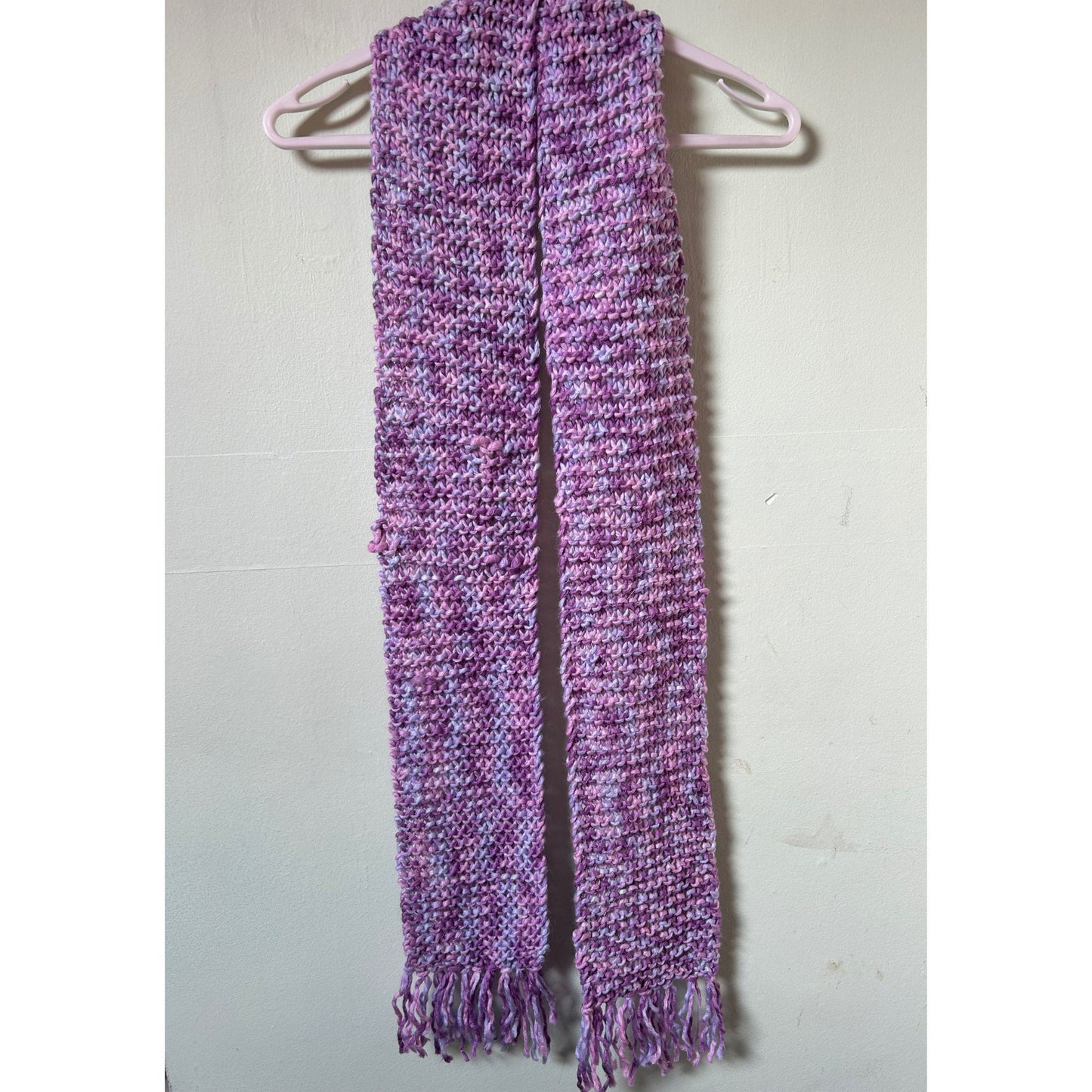 Chunky Purple Hand Knit Scarf With Fringe