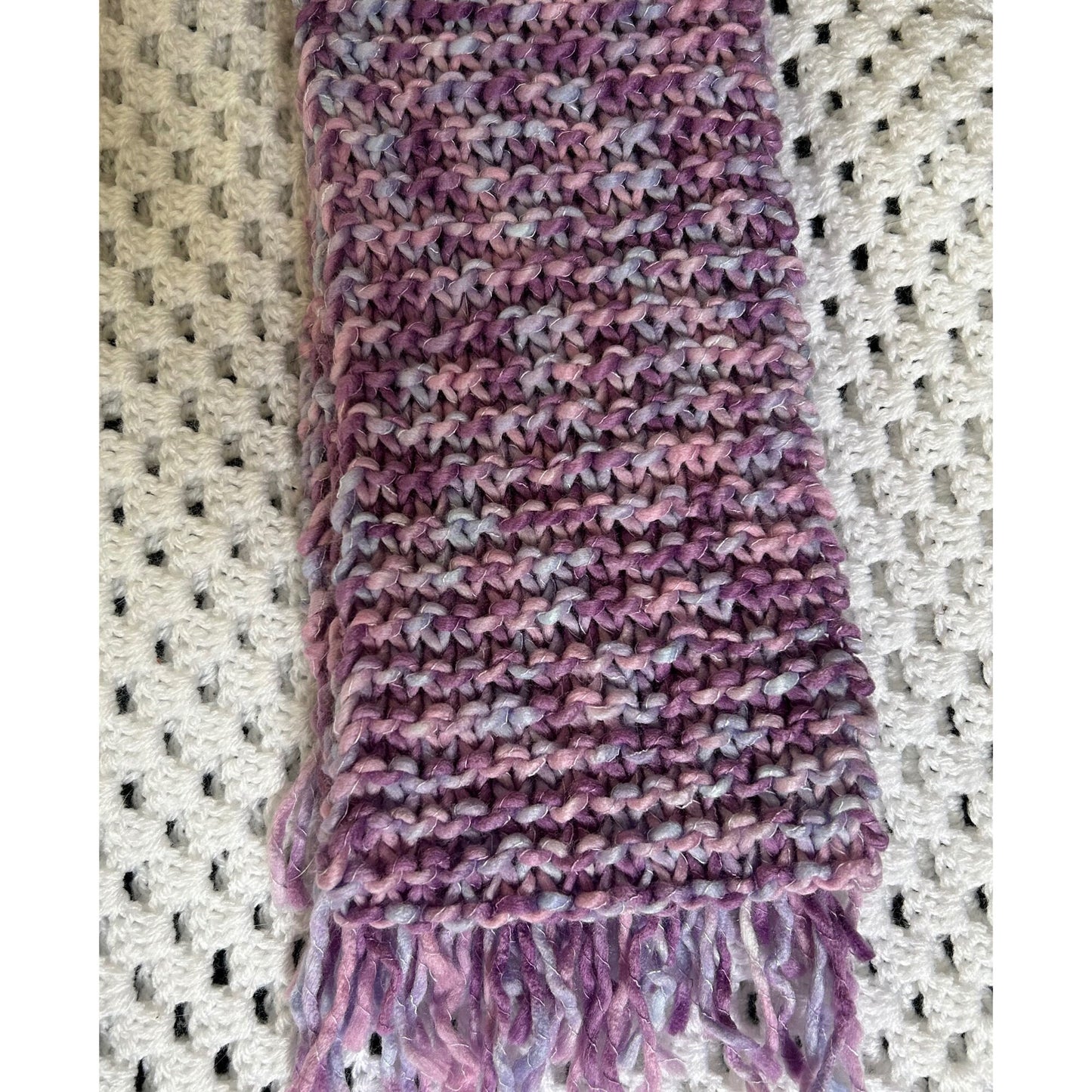 Chunky Purple Hand Knit Scarf With Fringe
