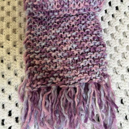 Chunky Purple Hand Knit Scarf With Fringe