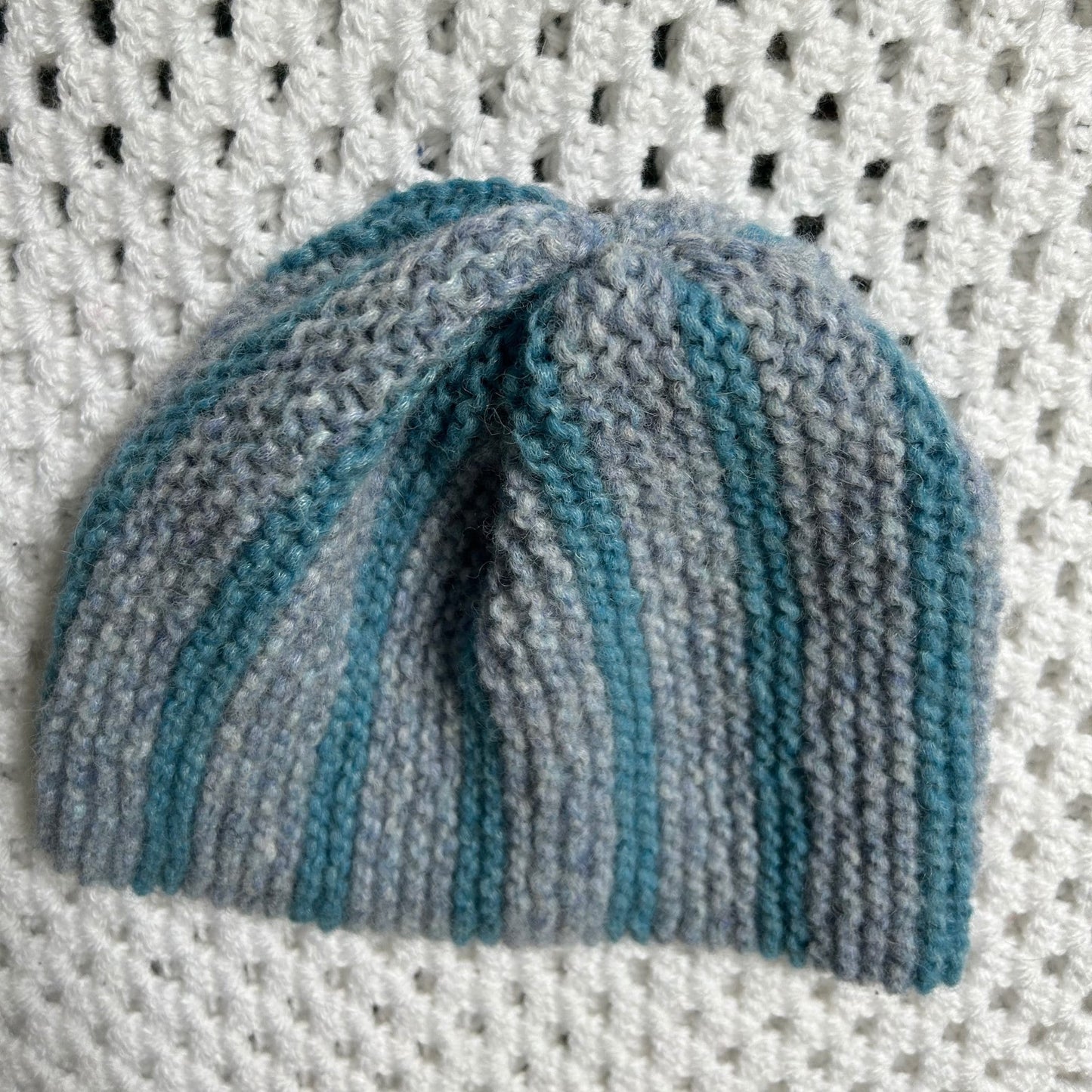 Blue and Grey Striped Knitted Hat