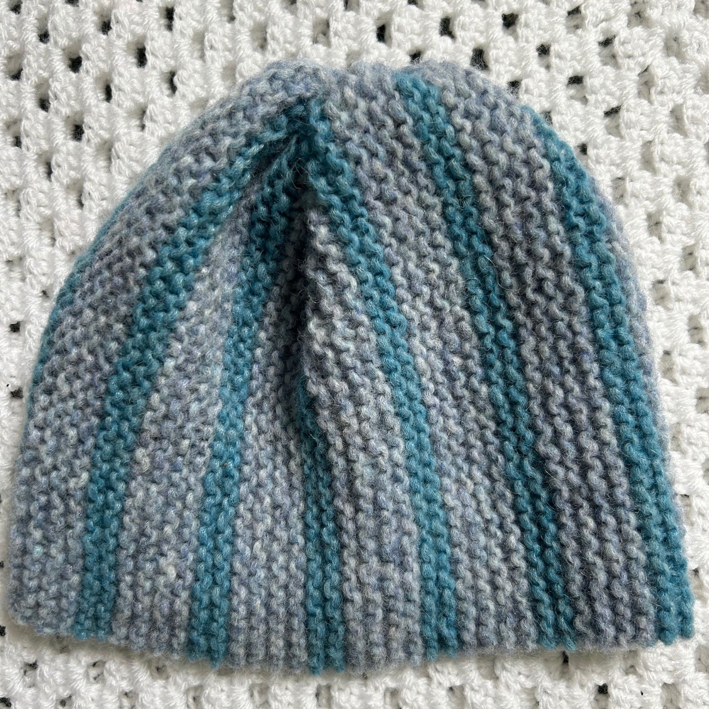 Blue and Grey Striped Knitted Hat