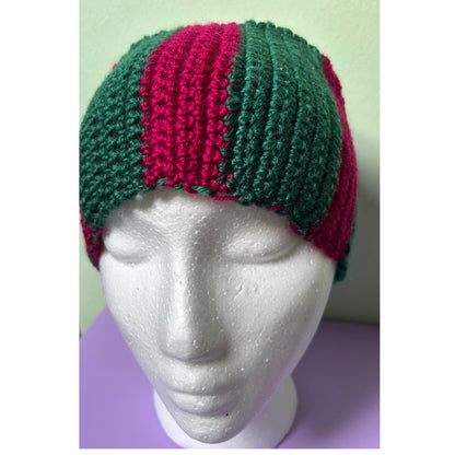 Crochet Striped Headband: Pink & Green Extra Wide Ear Warmer