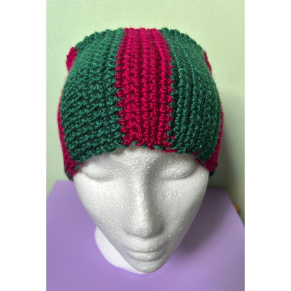 Crochet Striped Headband: Pink & Green Extra Wide Ear Warmer
