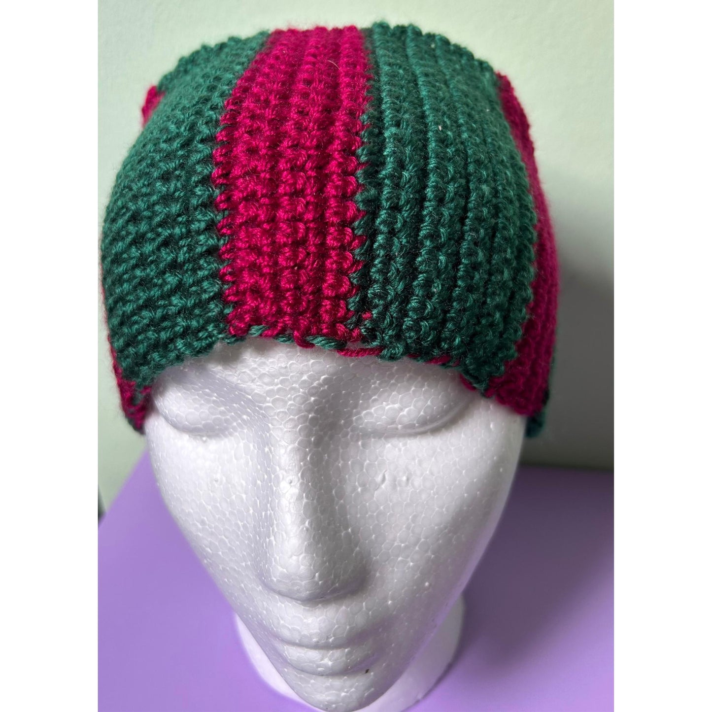 Crochet Striped Headband: Pink & Green Extra Wide Ear Warmer