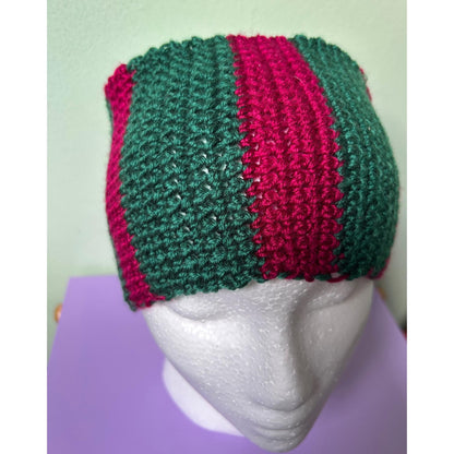 Crochet Striped Headband: Pink & Green Extra Wide Ear Warmer