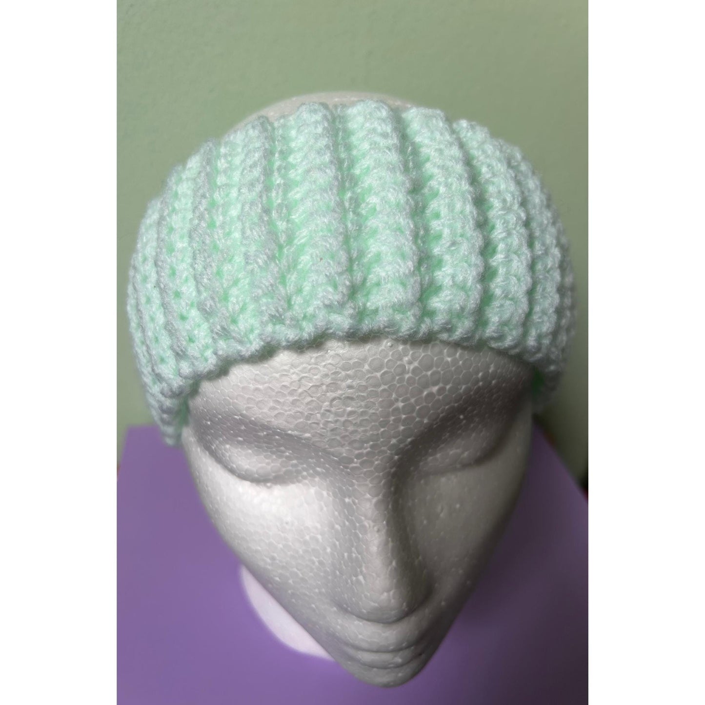 Hand-Crocheted Mint Green Ribbed Headband: Cosy Ear Warmer