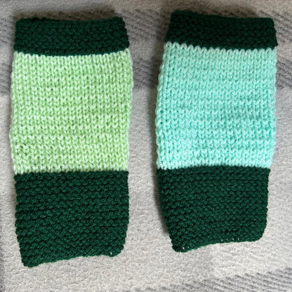 Hand Knit Green Fingerless Gloves: Ladies Small Hands Gloves