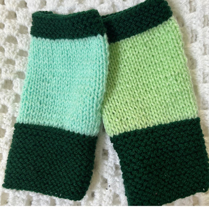 Hand Knit Green Fingerless Gloves: Ladies Small Hands Gloves