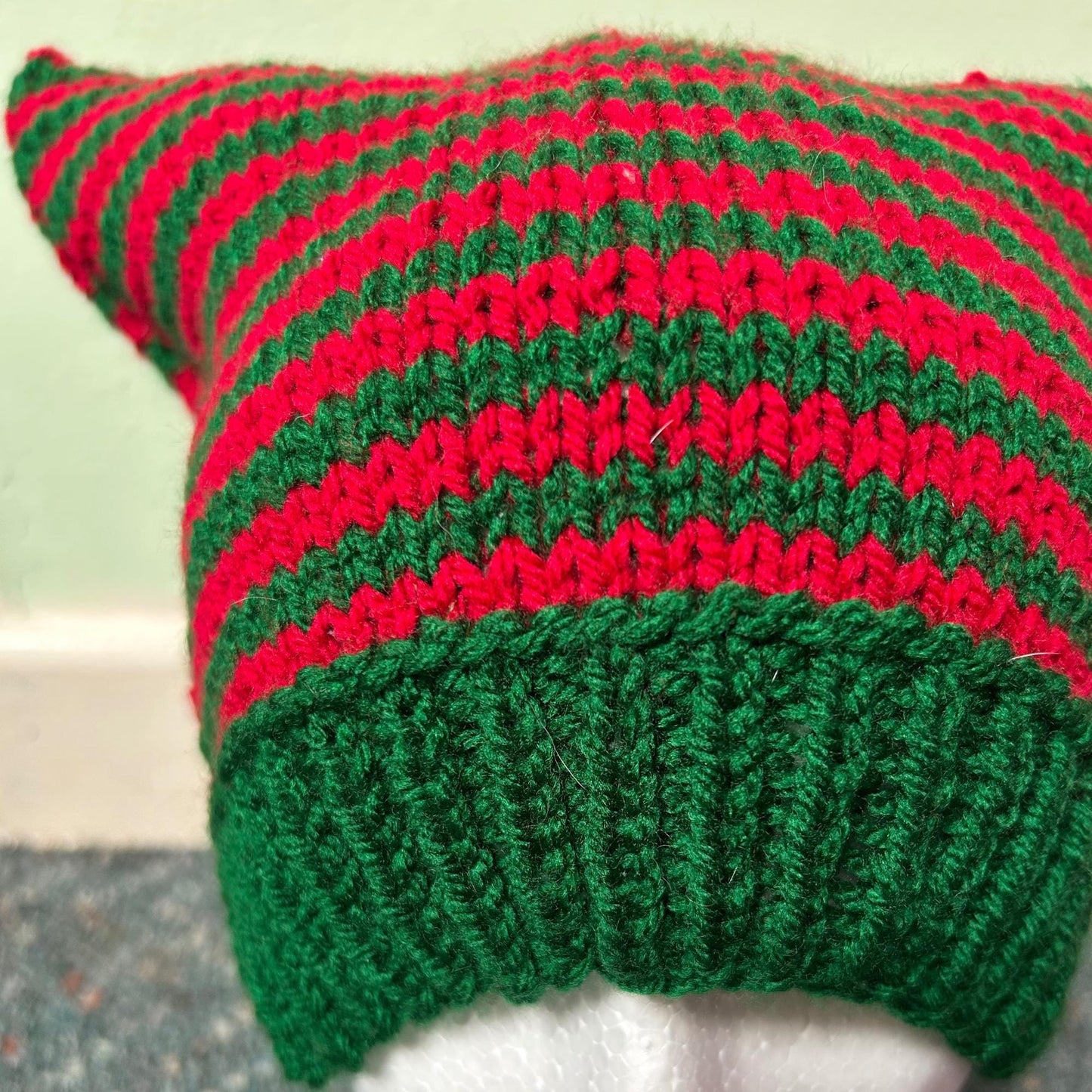 Red and Green Striped Christmas Animal Ears Hat