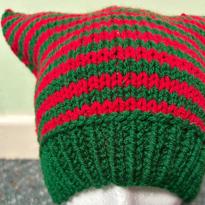 Red and Green Striped Christmas Animal Ears Hat
