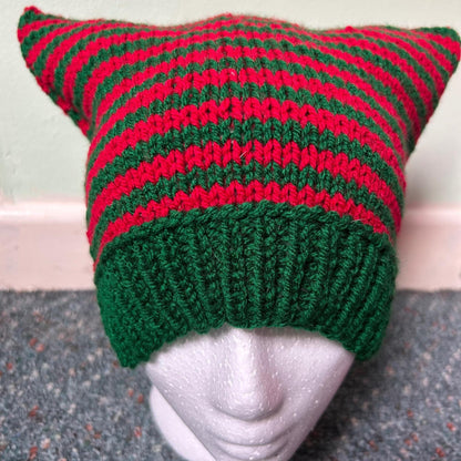Red and Green Striped Christmas Animal Ears Hat