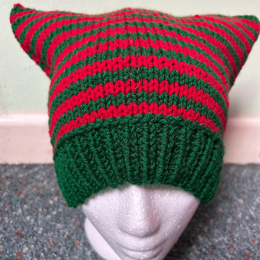 Red and Green Striped Christmas Animal Ears Hat