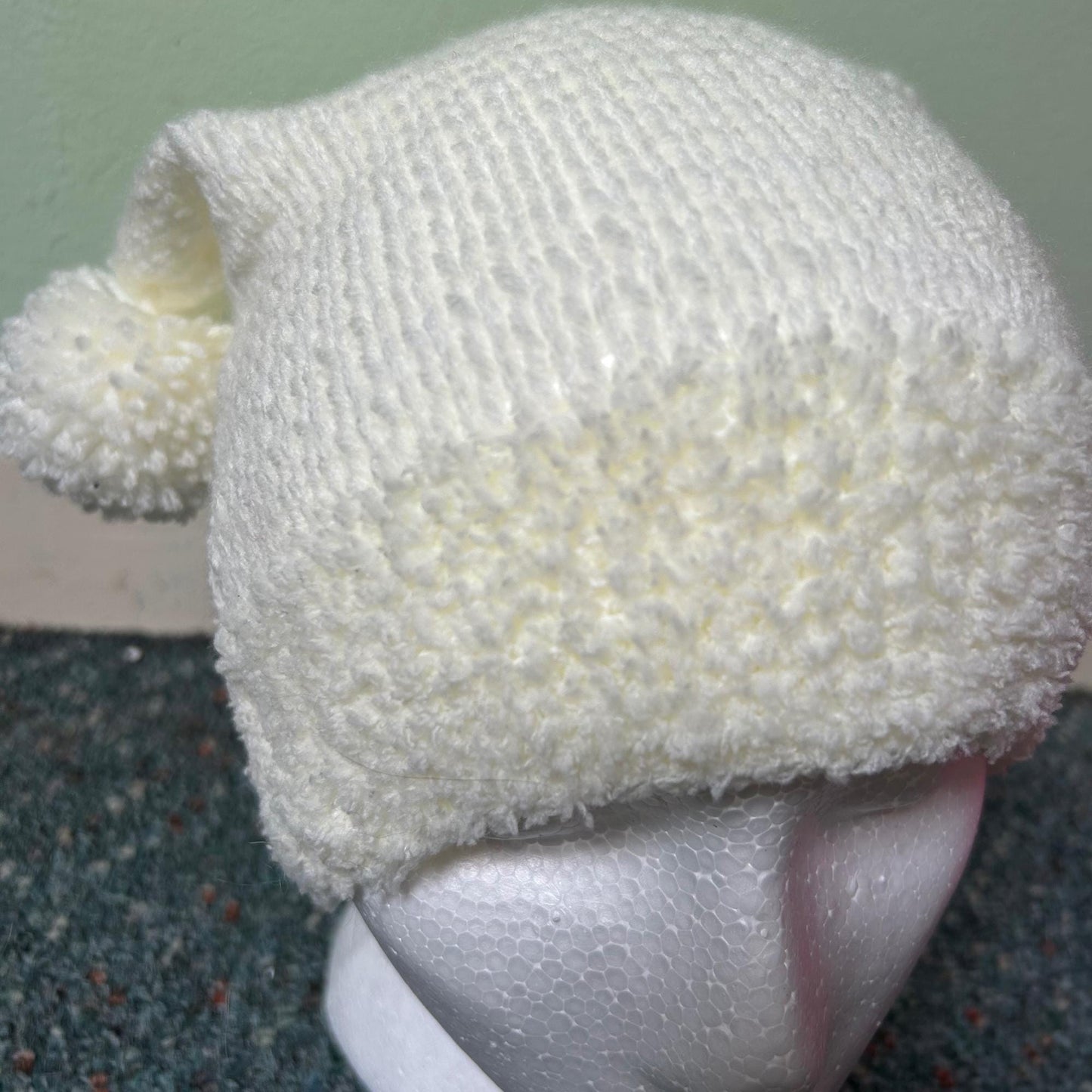 White Knitted Double Pom Pom Beanie Hat