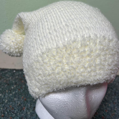 White Knitted Double Pom Pom Beanie Hat