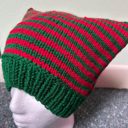 Red and Green Striped Christmas Animal Ears Hat