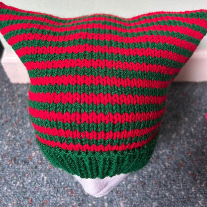 Red and Green Striped Christmas Animal Ears Hat