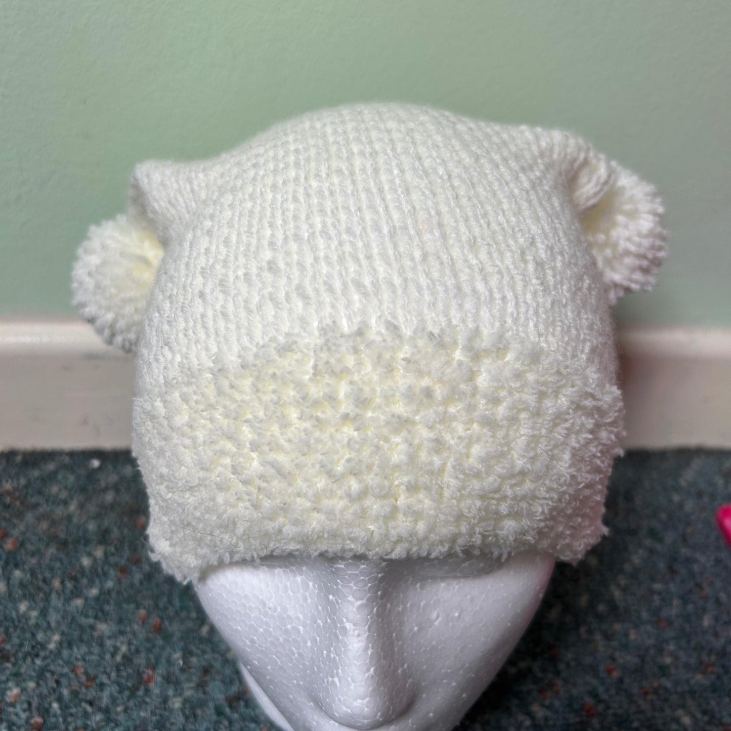 White Knitted Double Pom Pom Beanie Hat