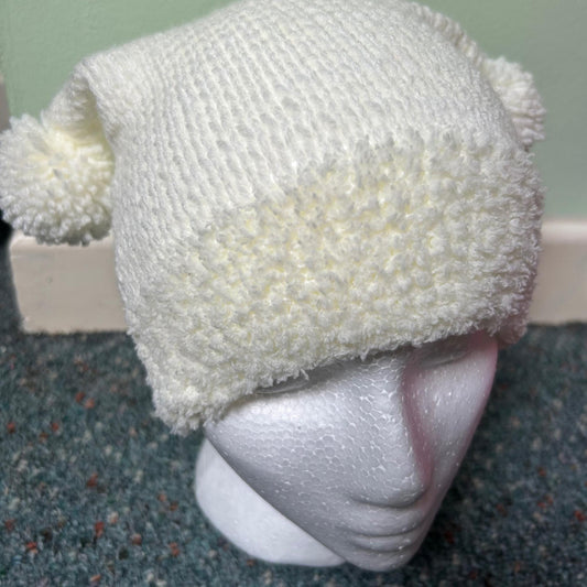 White Knitted Double Pom Pom Beanie Hat