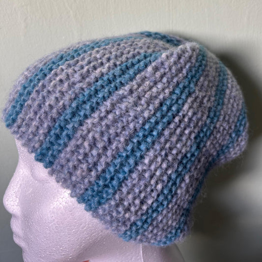 Blue and Grey Striped Knitted Hat