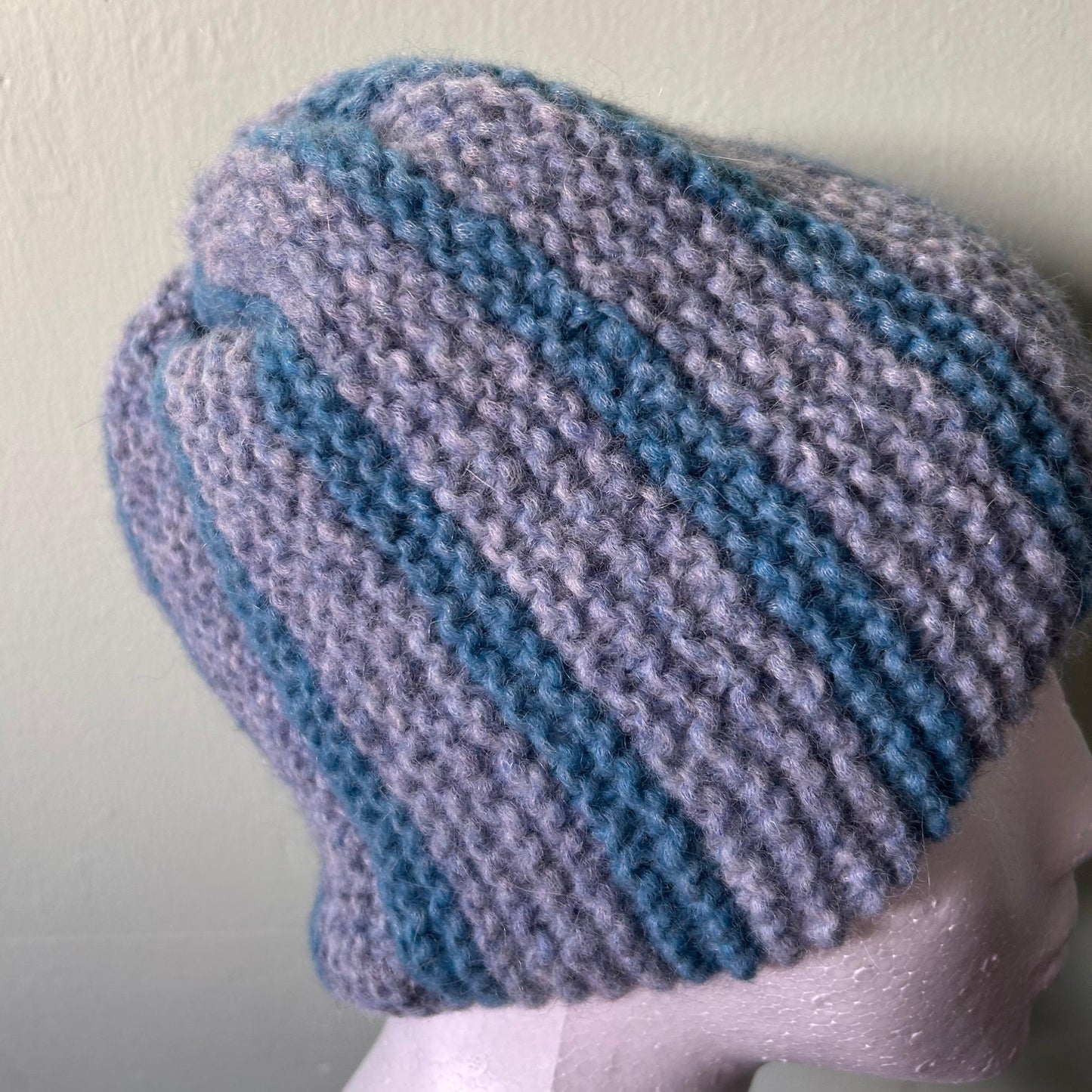 Blue and Grey Striped Knitted Hat