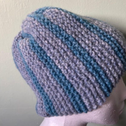 Blue and Grey Striped Knitted Hat